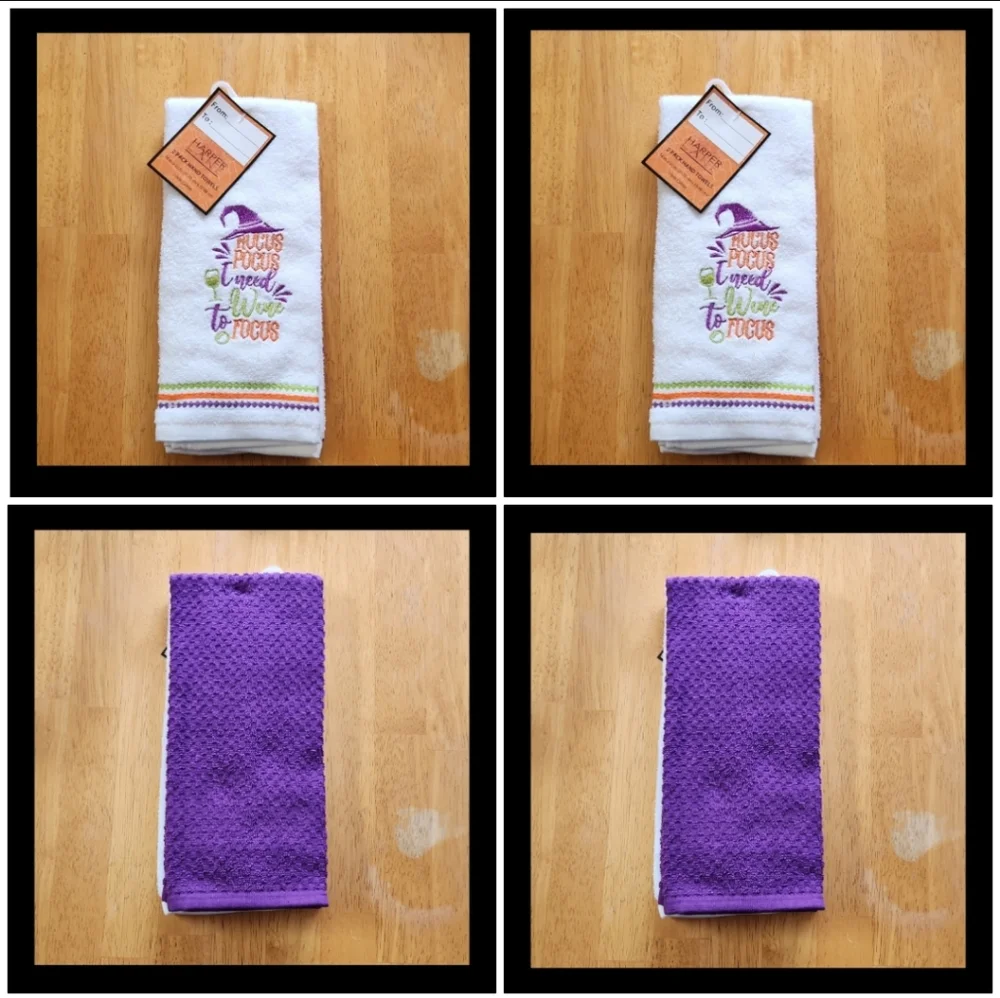 4-New Haper Lane Halloween Hocus Pocus Wine Inspired Hand Towels